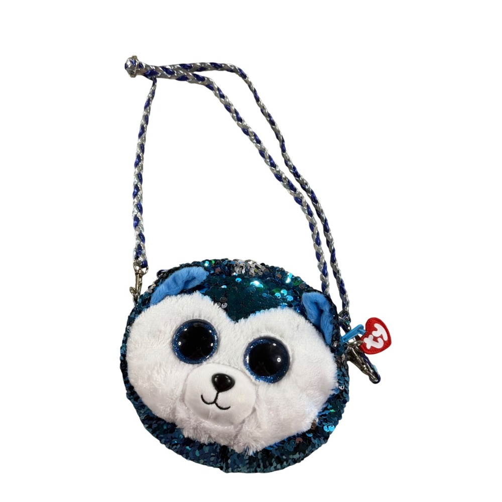 Ty Beanie Boos Slush the Husky Blue Flip Sequin Crossbody Purse Kids Bag